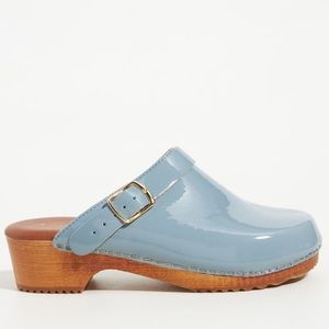 Anthropologie Blue Patent Classic Clogs